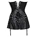Women's PU Faux Leather Steampunk Corset Bustier Garter Lingerie Clubwear Medium Black with Silver eyelets, Silver zipper