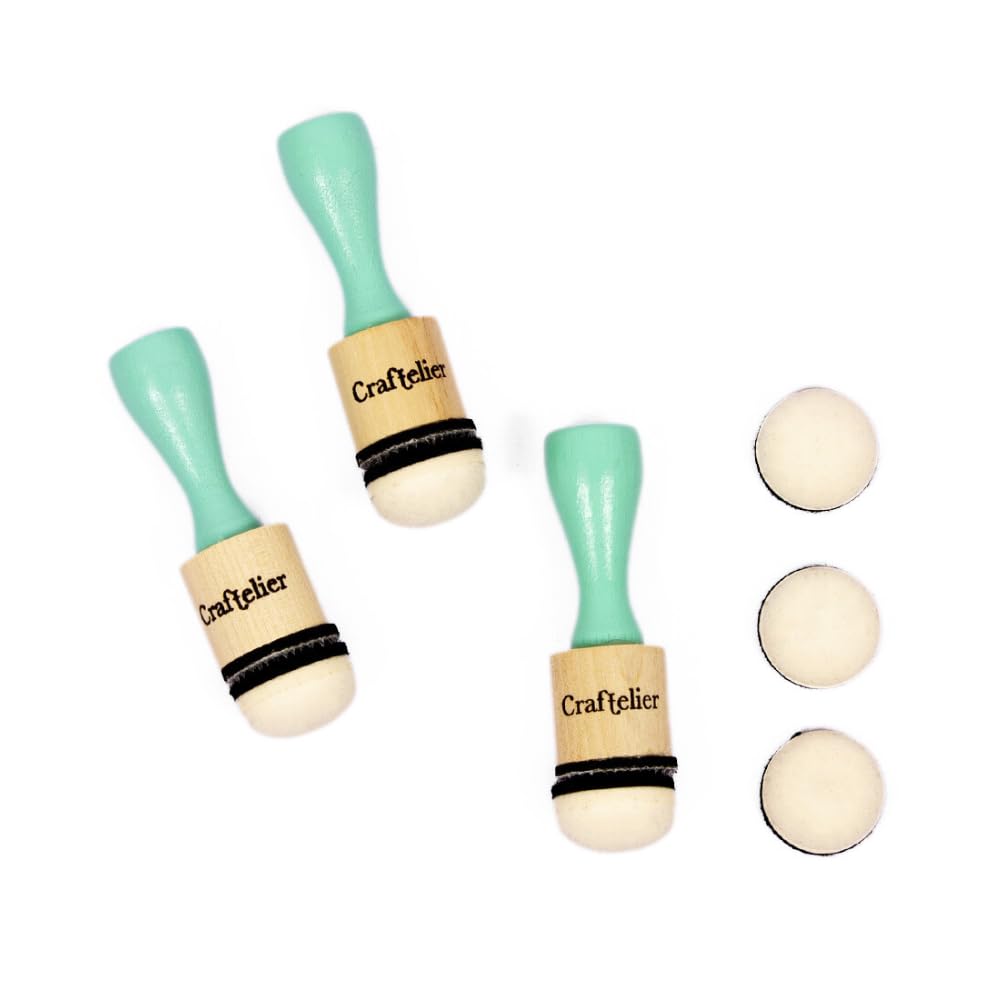 Craftelier - Mini Ink Paints Mixing Blending Tools for Scrapbooking and Other Crafts | Includes 3 Handle Ink Tools + 6 Round Foam Pads Interchangeable of 20 mm Diameter | Color Turquoise