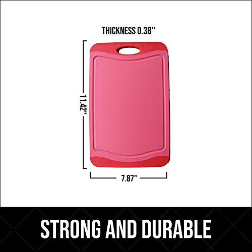 Raj Plastic Cutting Board Reversible Cutting board, Dishwasher Safe, Chopping Boards, Juice Groove, Large Handle, Non-Slip, BPA Free, FDA Approved (12", Red with Dark Red border)