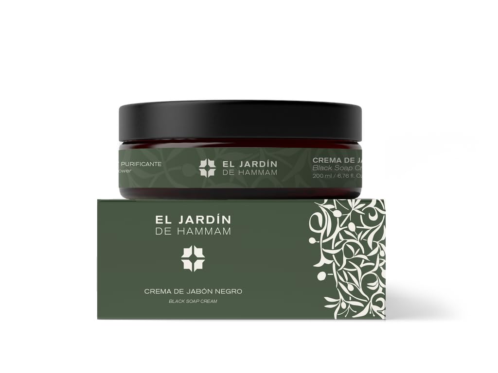 El Jardín de Hammam - Black Soap Cream - Purifying cleanser with 100% vegetable activated carbon, EVOO and eucalyptus - Exfoliating and nourishing
