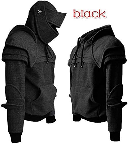 Soulitem Men Medieval Vintage Warrior Sweatshirt Knight Mask Armor Pullover Hoodies Tops