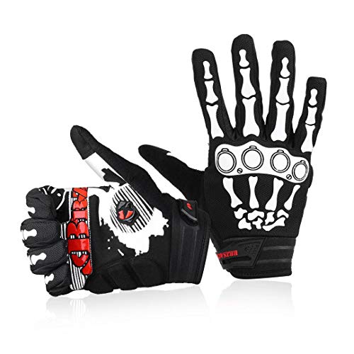 BRZSACR Mountain Bike Riding Gloves Road Racing Cycling Gloves Touch Recognition Skull Bones Design Riding Motorcycle Riding Mountaineering Gardening Gloves(Black, L)