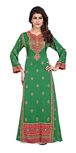 Women s green long sleeve printed kaftan maxi dress aba…