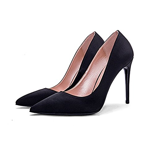 10cm Bien Satin La Peu A Très Noir Talons à Vrai Soie Fait Avec De Gaihu