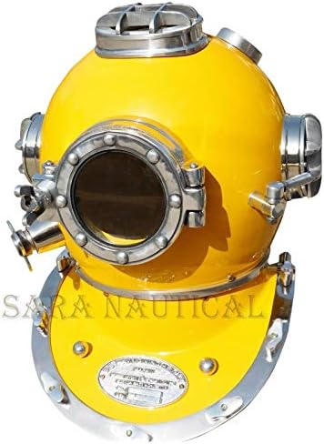 Calvin Brass Diving Helmet Divers US Navy Mark V Antique Vintage Solid 18" Scuba Full 18" Size Marine Sea Scuba | Nautical Deep Sea Diving Helmet | Divers Helmet | Antique Maritime Brass Diving Helmet