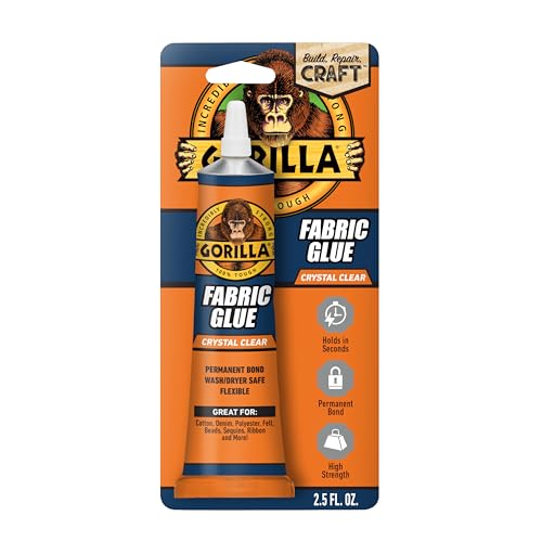 Gorilla Fabric Glue, 100% Waterproof, No-Sew, Washer/Dryer Safe, Permanent Bond, Clear, 2.5fl oz/73ml, Pack of 1