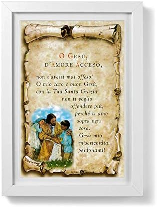 Libreriadelsanto It Quadretto Pergamena Gesu D Amore Acceso Con Passe Partout E Cornice Minimal Amazon It Casa E Cucina