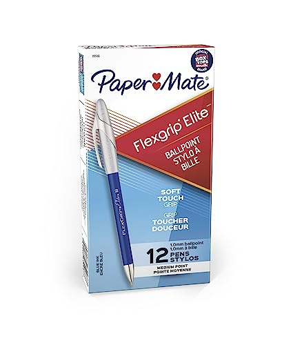 Paper Mate FlexGrip Elite Stick Ballpoint Pens, Medium Point, Blue