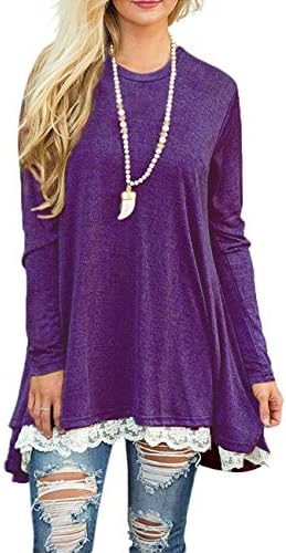 WEKILI Women's Tops Long Sleeve Lace Scoop Neck A-line Tunic Blouse