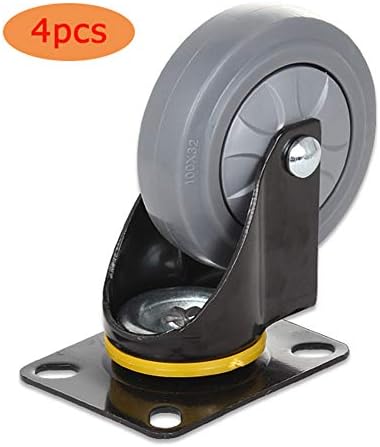 Heavy Duty Rubber Swivel Caster Wheels, Furniture Casters, Industrial Transport Casters, Size (4inch/100mm, 5inch/Mm) 4 Packs - Grey