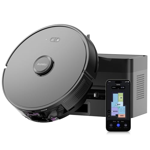 E6 Plus Robot Aspirador y Fregasuelos, 5000Pa Succión Potente, Base de Vaciado Automático 2.5L,Sistema LiDAR preciso, Control por App, Diseño Anti-enredo, Ahorrador de Espacio,Mapa Multicapa