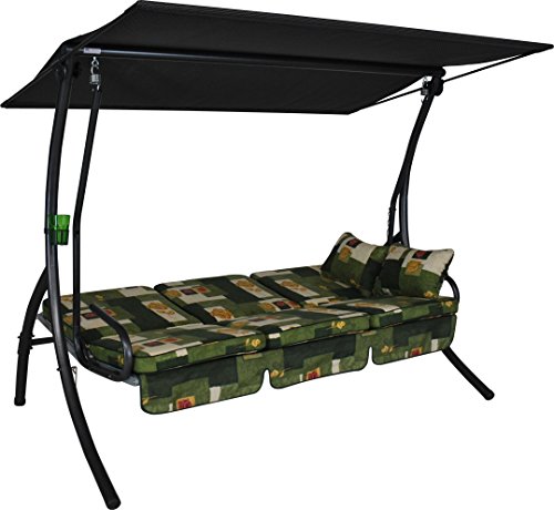 Angerer Freizeitmöbel GmbH Hollywoodschaukel Primero - Gartenschaukel Made in Germany - Schaukel zum Sitzen, Liegen und Entspannen - mit Bett-Funktion - einfache Montage (Grün-Beige-Gelb Gemustert) – Bild 3