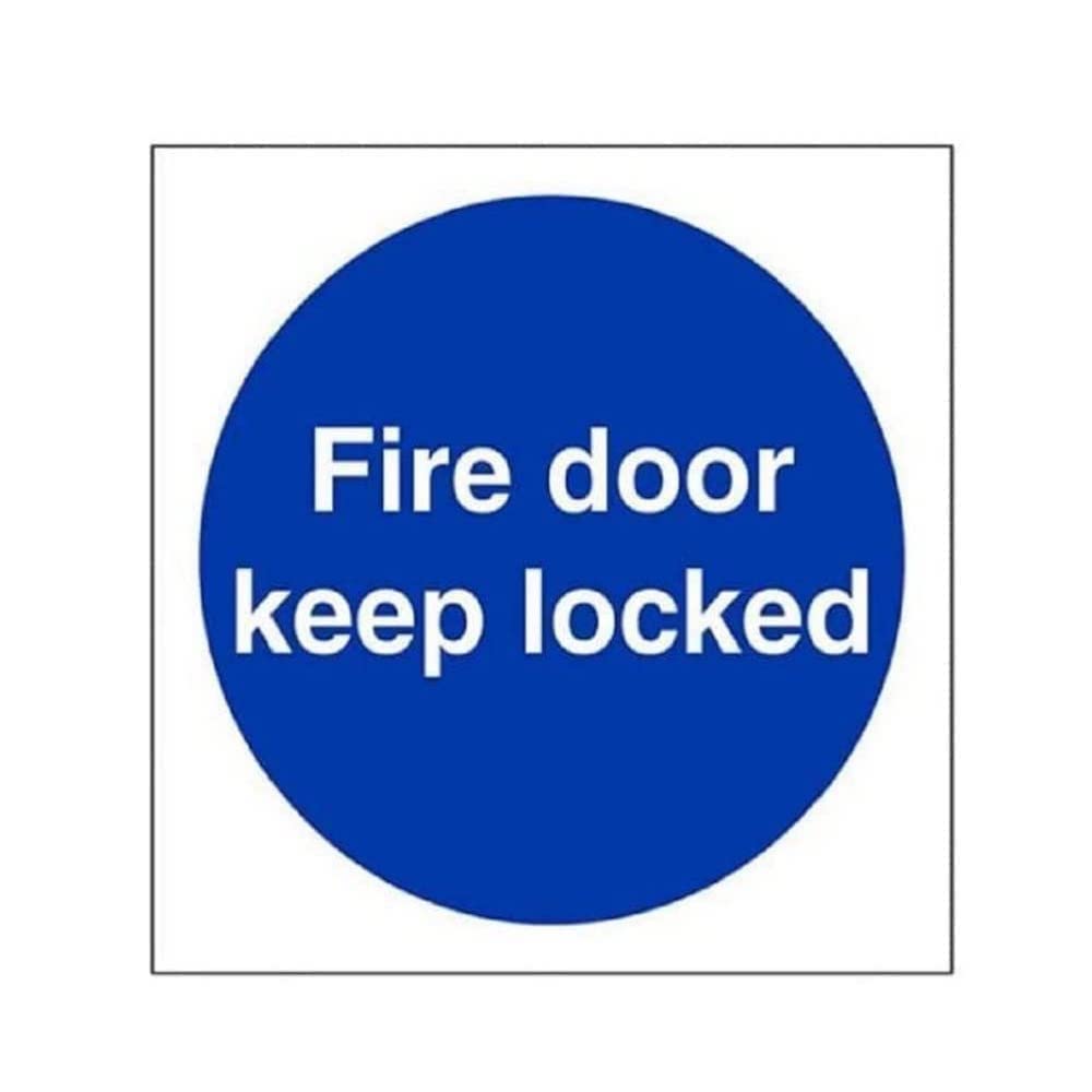 V Safety Fire Door Keep Locked Sign - 100mm x 100mm - Self Adhesive Vinyl