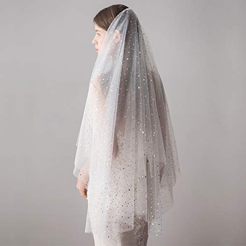 Bridal Wedding Veil Bling 1 Tier 2 Tier Elegant White Veil For Women With Lace Edge - Thumbnail 3
