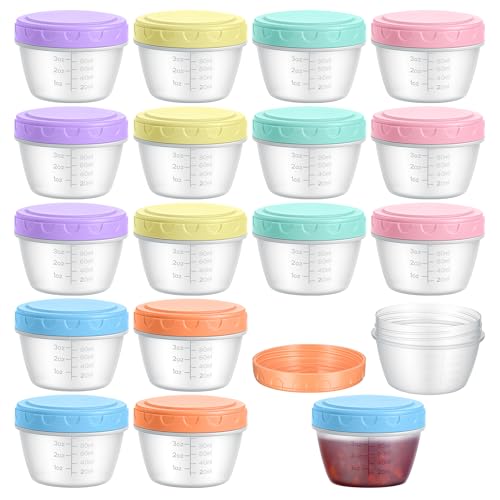 Fentar 18 Pieces Airtight Small Food Containers with Scale, 120ML Reusable Freezer Containers, Small Trays with Lids for Sauces, Yogurt (6 Colors)