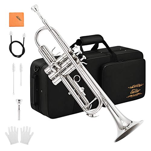 Eastar Bb Standard-Trompeten-Set für Anfänger Messing-Trompeteninstrument für Studenten und Hartschalenkoffer, Reinigungsset, 7C-Mundstück und Handsch