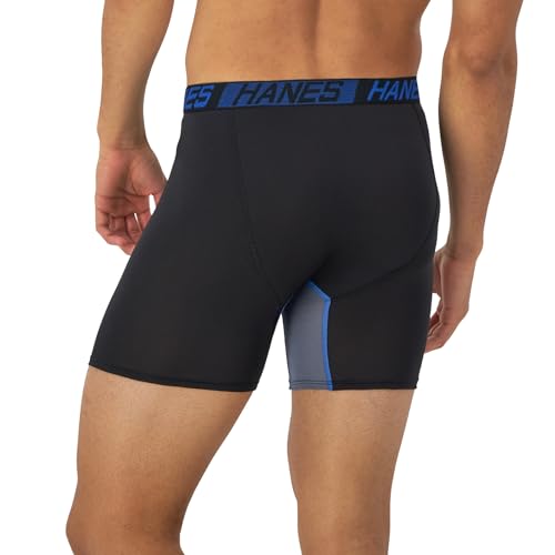 HANES TOTAL SUPPORT POUCH MEN’S PACK, ANTI-CHAFING, MOISTURE-WICKING UNDERWEAR WITH COOLING (TRUNKS AVAILABLE), BOXER BRIEF-BLACK, MEDIUM
