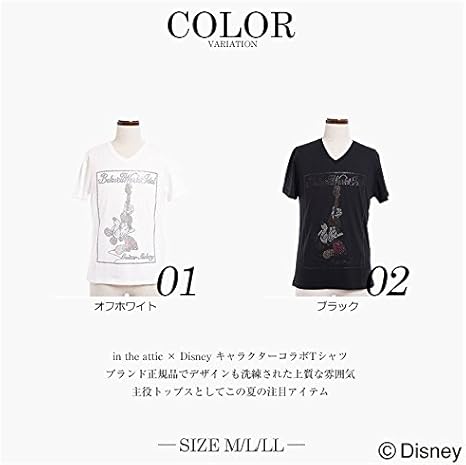 Amazon ブラック Ll Tシャツ メンズ 半袖 Vネック ミッキーマウス ギター キャラクター Disney Intheattic トップス ディズニー プリント カラー 白 ホワイト 黒 ブラック Tシャツ カットソー 通販