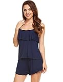 pehie Womens Modal Ruffles Cami Set Sexy Sleeveless Pajama Sets Comfy Tank Top Shorts Sleepwear