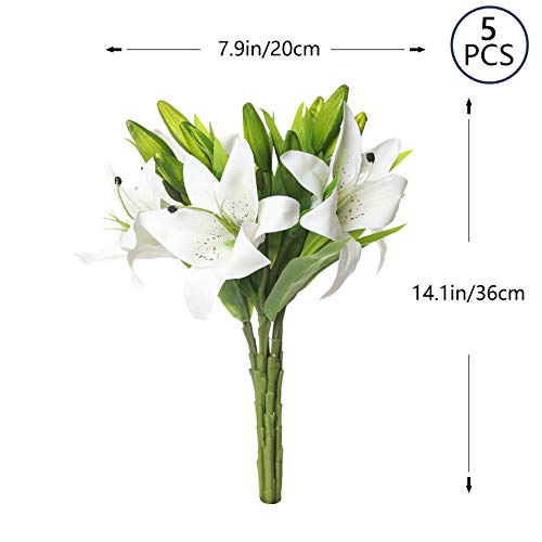 TANSHINE Artificial Lily 5 PCS Fake Lily Flowers Tiger Lily Bouquet 14.