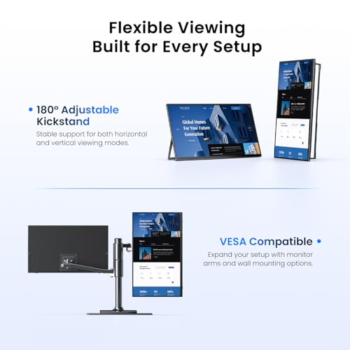 UPERFECT Wireless Portable Monitor with 10000mAh Battery, 18.5" QLED Display, 1080P 100Hz, 145% sRGB, AirPlay & Miracast, VESA, Sleeve Included, for Laptop, PC & Phone