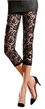 Womens Stretchy Floral Lace Capri Leggings Tights (US: 4/6, Black)