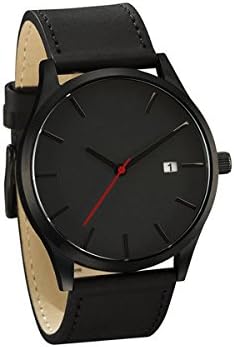 Fashion Men's Analog Sport Wrist Stainless Steel Case Quartz Leather Watch Black