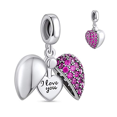 NINGAN Love Heart Charm Engraved Family Collection Beads - Authenic S925 Sterling Silver Bead Charms with Cubic Zirconia Charms Fit Bracelets and Necklaces