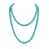 Jane Stone Statement Turquoise Bib Round Short Bead Red Double Strand Long Necklace Jewelry for Women Teen Girls