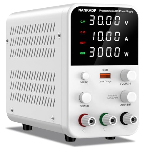 Bench adjustable power supply (30V/10A), DC switching power supply, encoder regulated laboratory power supply with USB fast charging interface.
