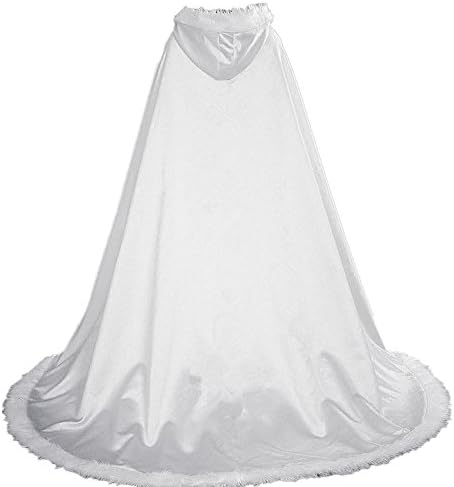 Jiaoyunshi Wedding Cloak Faux Fur Bolero Cape for Women Floor Length Warm Bridal Cloak Stole (L:Cloak length 57", White)