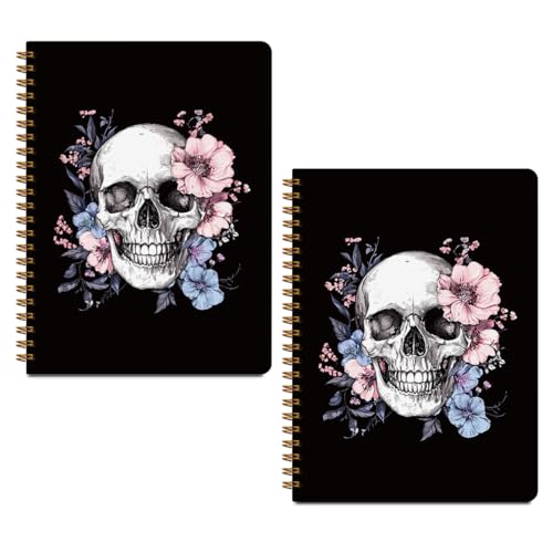 MQBMQB 2 PCs Gothic Skull Spiral Notebook Floral Skull Journaling Notebooks Goth Aesthetic Design Note Book Writing Journal Hardcover Notebook Classroom Office Supplies Gifts for Women Teen Girls