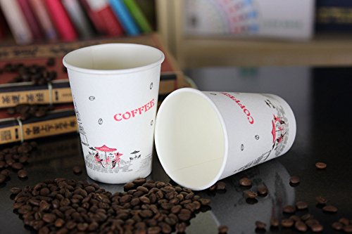 50 Count Disposable Heat Insulated Foam Series, Hot and Cold Foam Coffee Paper Cups, Stylish Foam Outside Wall and Paper Inside Wall Beverage Cups, No Sleeves Needs. (9 oz, Street view)