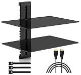 PERLESMITH Floating AV Shelf Double Wall Mount Shelf - Holds up to 16.5lbs - DVD DVR Component Shelf with Strengthened Tempered Glass - Perfect for PS4, Xbox, TV Box and Cable Box