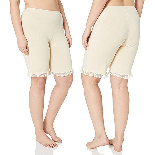 Under Moments Women's Cotton Pant Slip with Lace Trim Beige 3X-2PK
