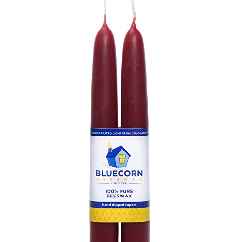Bluecorn Beeswax 100% Pure Beeswax Tapers - (2 Tapers) (Red, 8")