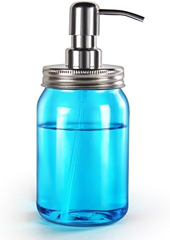 Mason Jar Soap Dispenser or Lotion Dispenser with Stainless Steel Pumps Glass Soap Dispenser for Bathroom Kitchen 16 oz by JABORN (Blue)