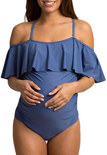 Women's Solid Ruffled Flounce Bikinis - AmyDong Maternity Tankinis One Piece Halter Pregnant Swimsuit