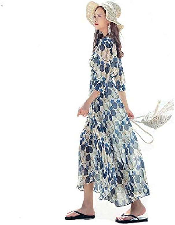 Amazon マキシワンピース 夏 リゾート ビーチ ロング シフォン プリント レディース 長袖 日焼け対策 キャミソール付き 二点セット 服 ファッション小物 通販