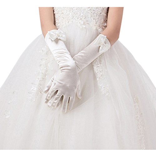 Unilove Flower Girls Gloves Long Princess Gloves for Wedding Fancy Gloves for Girls (White) - Thumbnail 2