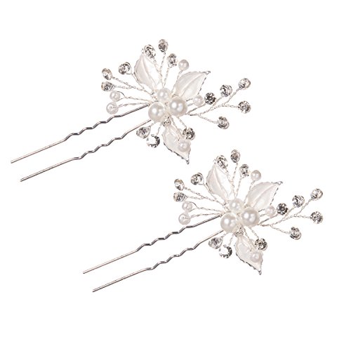 Feyarl handmade bridal silver hair pin stick with silver leaves, …