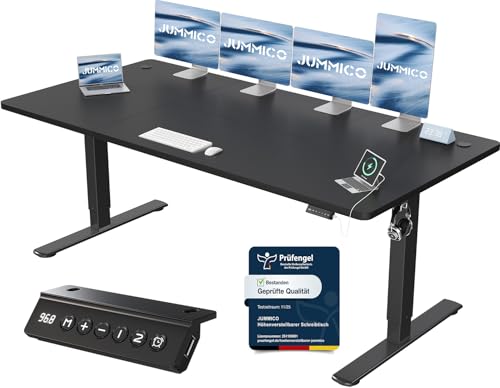 JUMMICO Höhenverstellbarer Schreibtisch mit USB-Ladeanschluss,Schreibtisch Höhenverstellbar Elektrisch 200 x 80 cm, Steh-Sitz Tisch Stehpult Verstellb