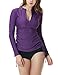 Tesla TM-FSZ04-PPL_Large Women's UPF 50+ Half-Zip Front Long Sleeve Top Rashguard Swimsuit FSZ04