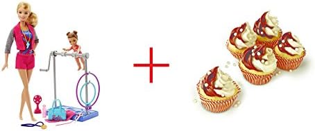 Barbie Gymnastic Coach and Student Dolls Playset AND Real Cooking Tuxedo Cupcakes Refill - Bundle