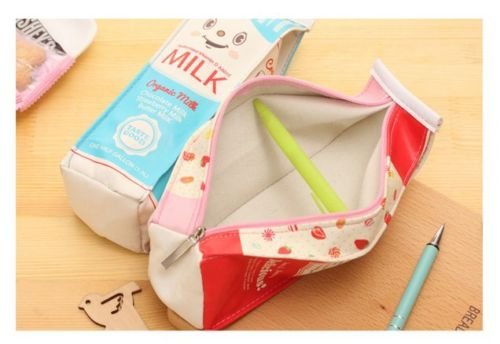 BONTOUJOUR 2 Pcs Cute Milk Box Pattern Pencil Box Crochet Hook Knitting Needle Case Pencil Bag Pocket (1 Red+1 Blue)