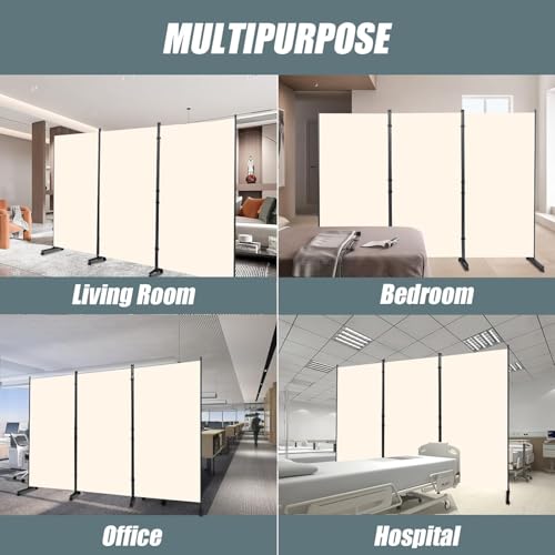 Room Divider Folding Privacy Screens with Wheels, 6FT Tall Divider for Room Separation, 3 Panel Movable Room Partitons, Indoor Room Dividers Panel with Non-See Through Fabric for Office (White)