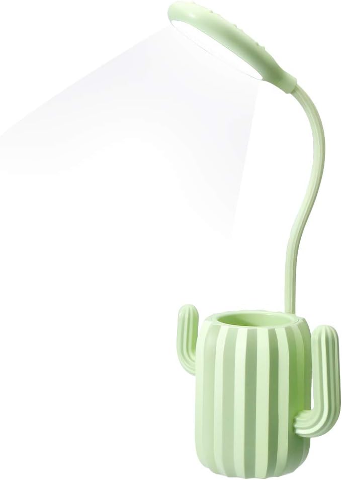 VADIV Desk Lamp, Cute Kids LED USB Rechargeable 3 Level Reading Table Lamp Children Bedside Light with Pencil Holder for Office Home Study - Green