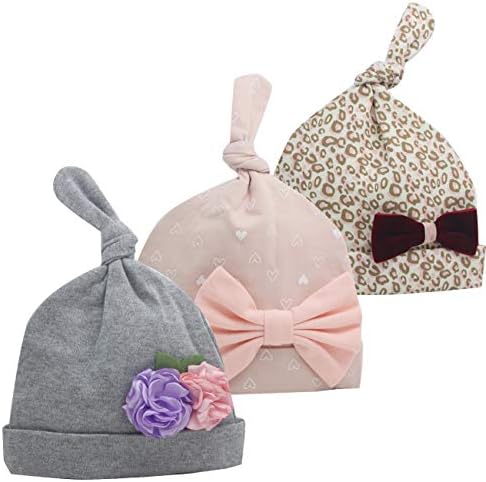 Newborn Beanie Baby Hats 0-6 Months 6-12 Months Girl Bow Caps Hospital Beanie Set