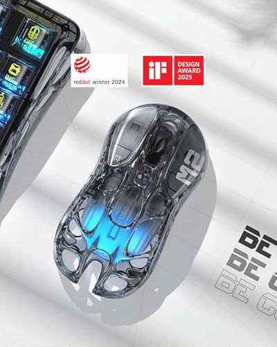 GravaStar Mercury M2 Souris de Jeu – Souris de Jeu MMO pour Ordinateur avec capteur Optique 26 000 DPI – Design léger évidé – 5 Boutons programmables – 5 Modes RVB Dynamic Lightsync (Transparent)