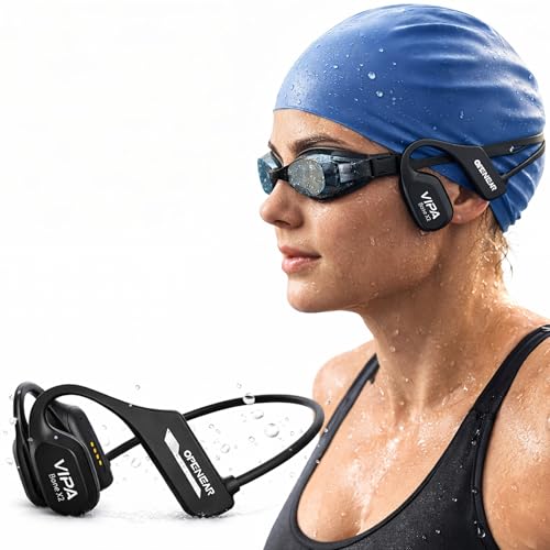 VIPA - Bluetooth 5.3 Swimming Headphones - Bone Conduction Headphones with IP68 Waterproof - Open Helmets with 32G MP3 for Swimming/Running/Cycling with ENC Microphone and 6H Autonomy.